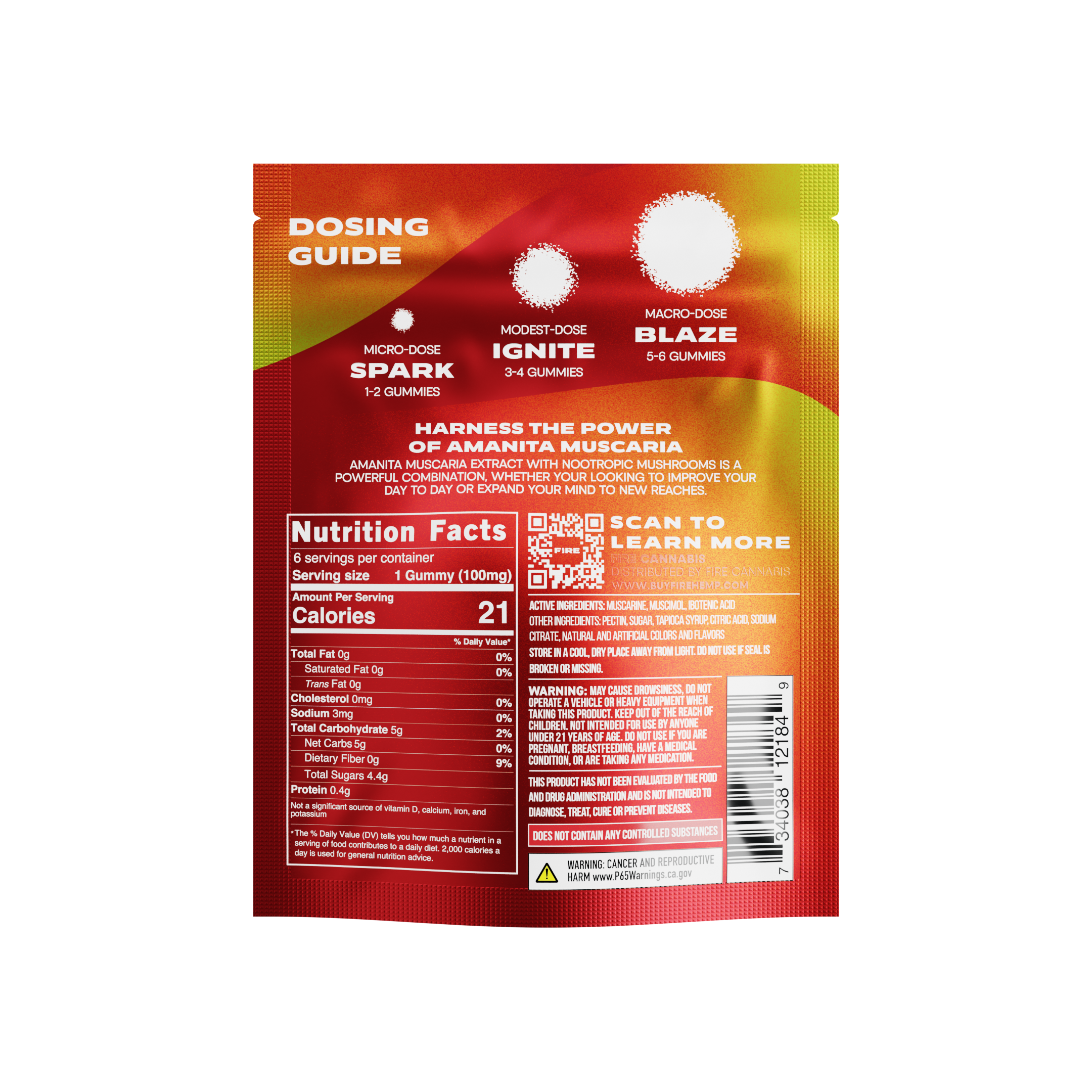 Fire Amanita Infused Gummies Back Packaging Mango